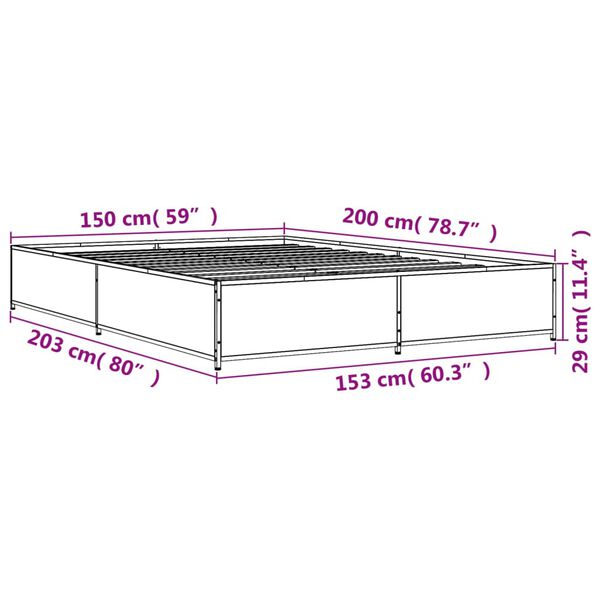 vidaXL Πλαίσιο Κρεβατιού Sonoma Δρυς 150x200 εκ. Επεξ. Ξύλο & Μέταλλο
