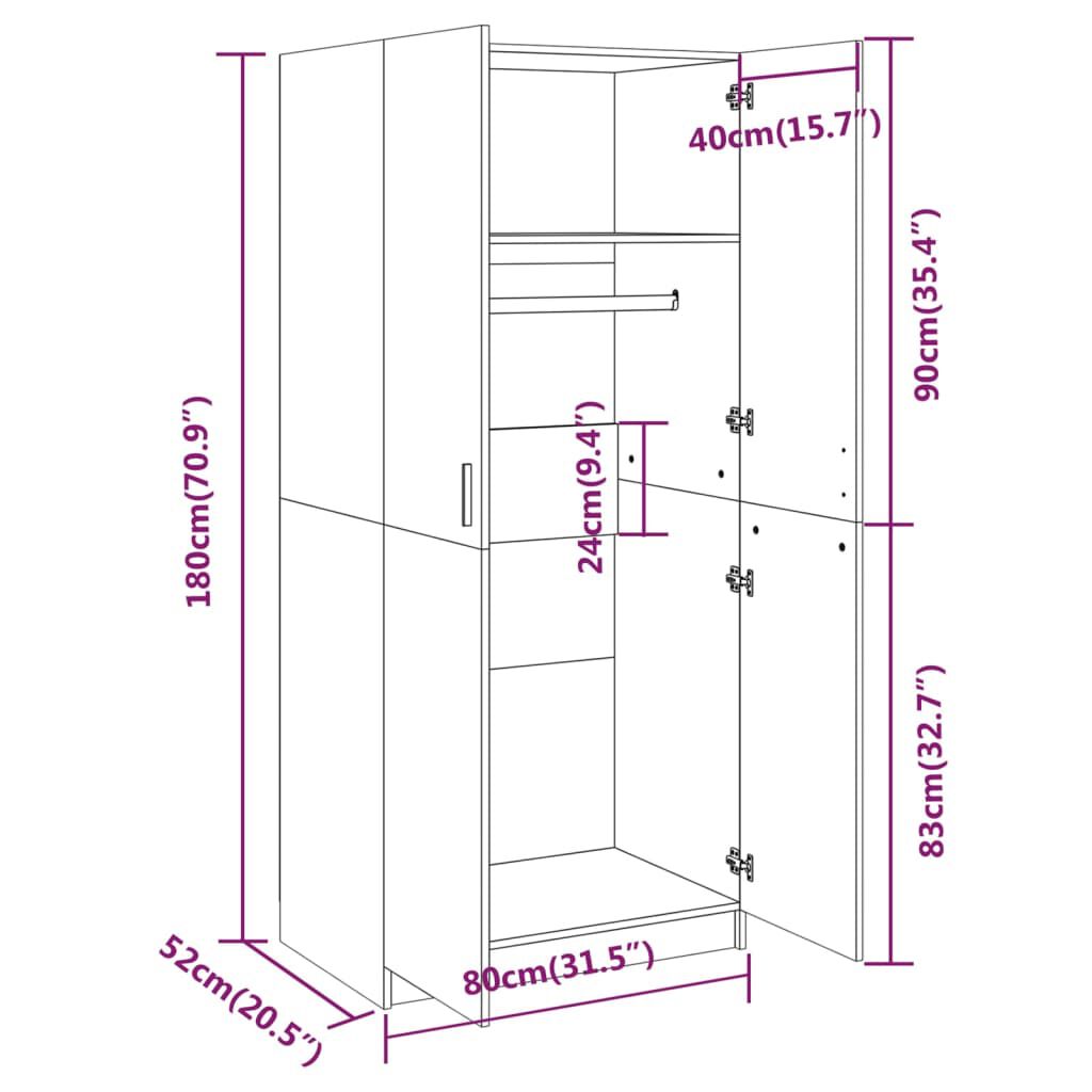 vidaXL Ντουλάπα Καφέ Δρυς 80 x 52 x 180 εκ. από Επεξεργασμένο Ξύλο