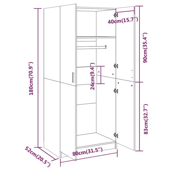 vidaXL Ντουλάπα Καφέ Δρυς 80 x 52 x 180 εκ. από Επεξεργασμένο Ξύλο
