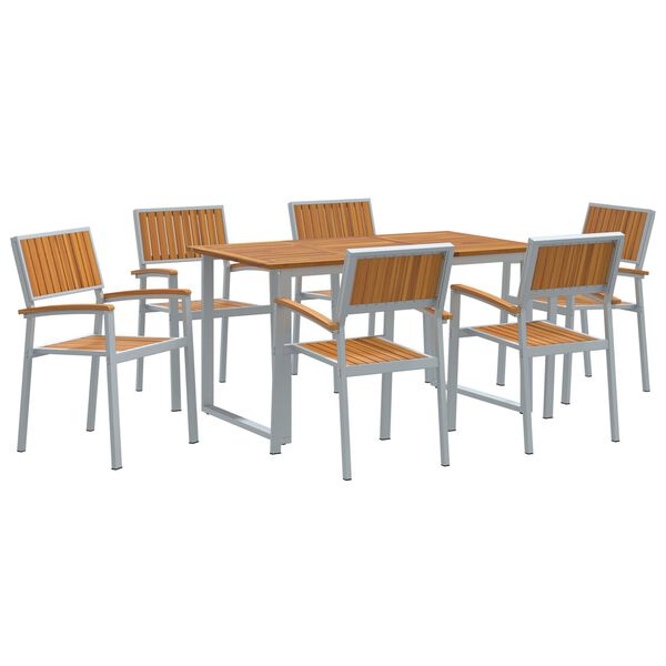 vidaXL Σέτ φαγητού για κήπο 7 pcs Γκρι και καφέ 140 x 80 x 75 cm