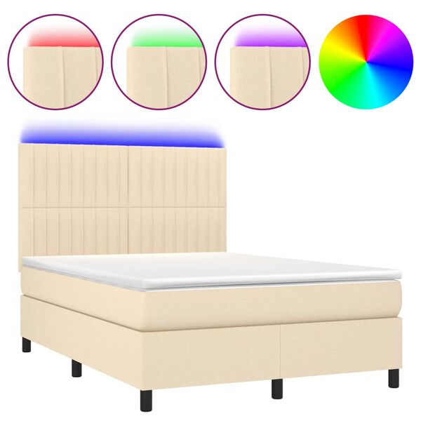 vidaXL &Kappa;&rho;&epsilon;&beta;ά&tau;&iota; Boxspring &mu;&epsilon; &Sigma;&tau;&rho;ώ&mu;&alpha; & LED &Kappa;&rho;&epsilon;&mu; 140x200 &epsilon;&kappa;. &Upsilon;&phi;&alpha;&sigma;&mu;ά&tau;&iota;&nu;&omicron;