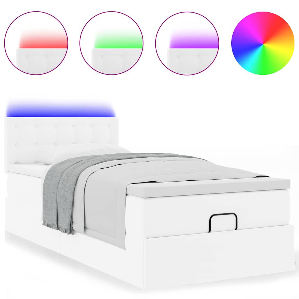 vidaXL Ottoman Κρεβάτι με στρώματα & LED Καθαρό Λευκό Faux Leather