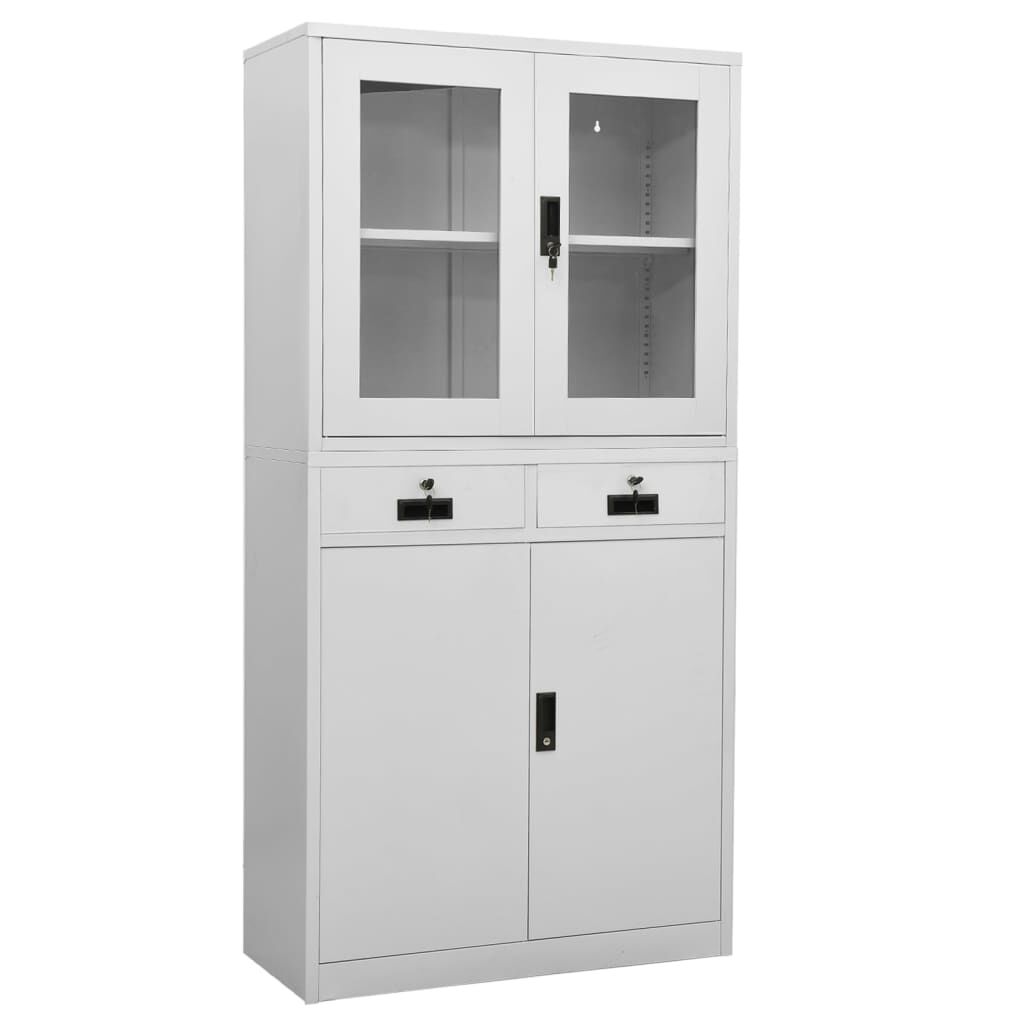 vidaXL Ντουλάπα Γραφείου Ανοιχτό Γκρι 90x40x180 εκ Ατσάλι/Ψημένο Γυαλί