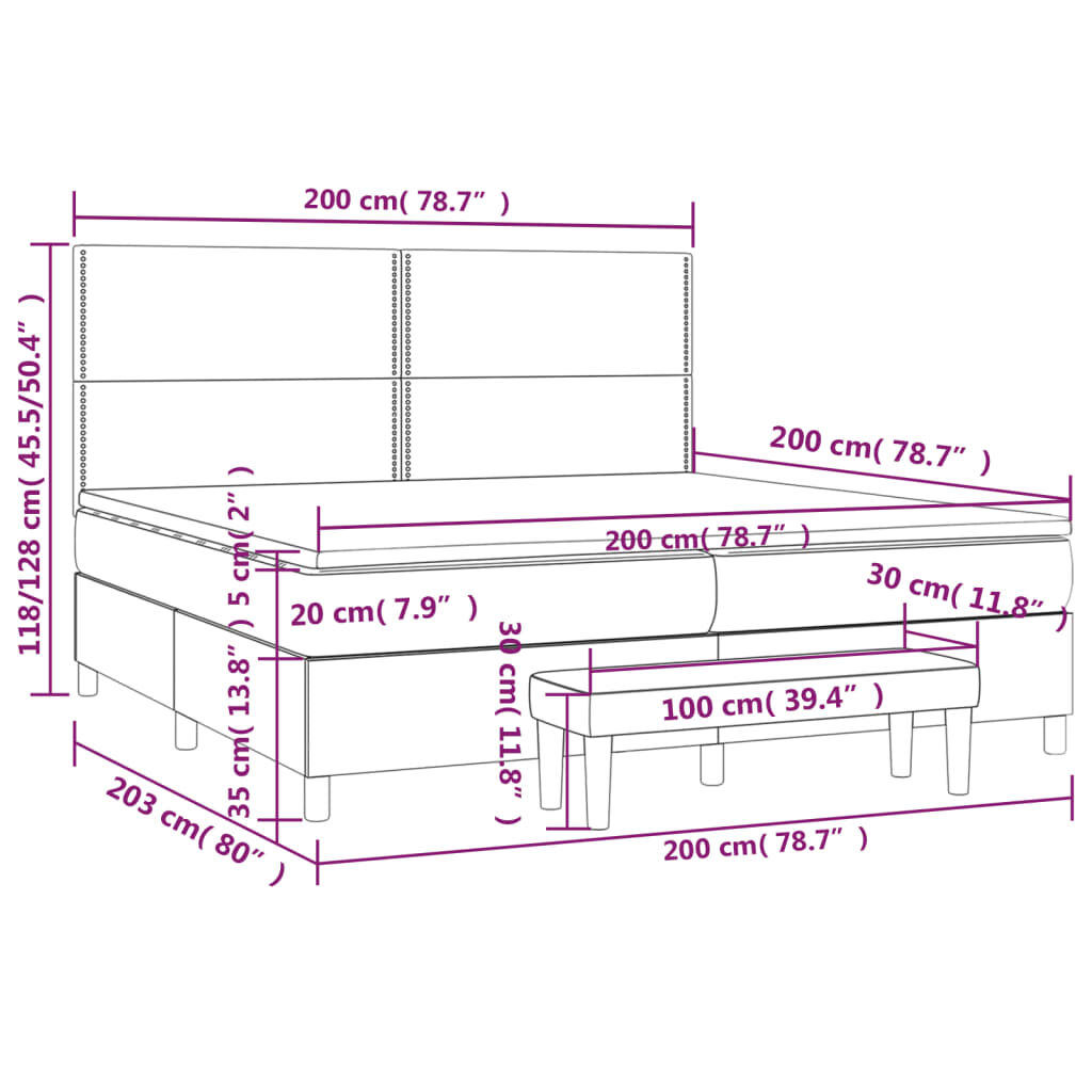 vidaXL Κρεβάτι Boxspring με Στρώμα Λευκό 200x200 εκ. Συνθετικό Δέρμα