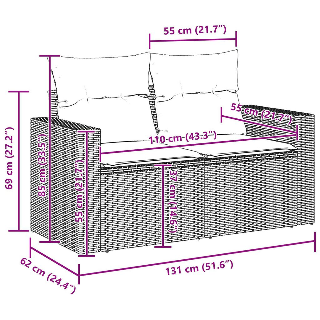 vidaXL Σετ Καναπέ Κήπου 9 pcs μπεζ και κρεμ 90 x 55 x 71 cm