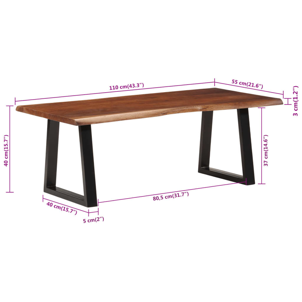 vidaXL Τραπεζάκι Σαλονιού Καφέ Μελί 110x55x40 εκ. Μασίφ Ξύλο Ακακίας