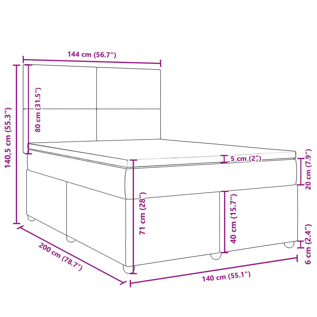 vidaXL Κρεβάτι Boxspring με Στρώμα Σκούρο Γκρι 140x200 εκ Υφασμάτινο