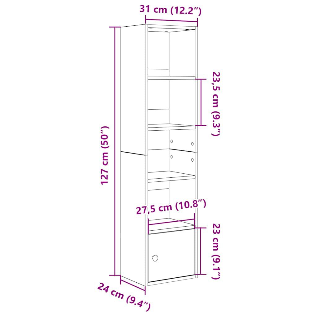 vidaXL Βιβλιοθήκη Καφέ Δρυς 31x24x127 εκ. από Επεξεργασμένο Ξύλο