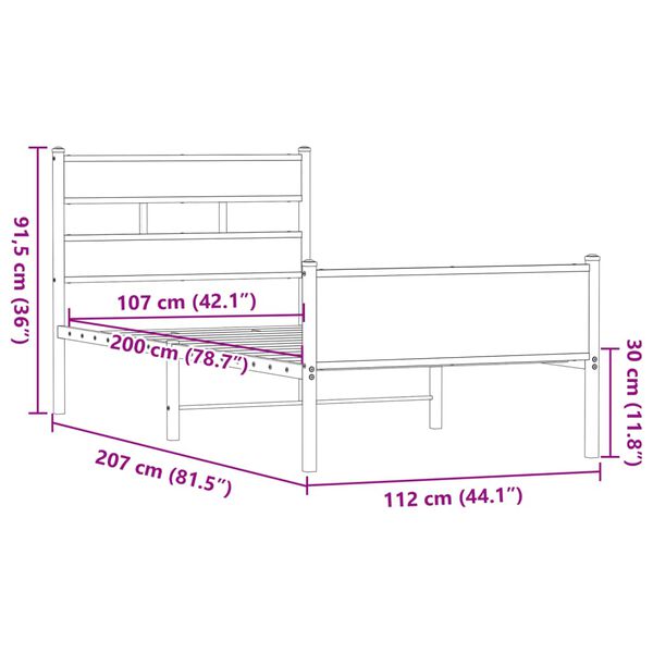 vidaXL Πλαίσιο Κρεβ. Χωρ. Στρώμα Καφέ Δρυς 107x200 εκ. Επεξ. Ξύλο