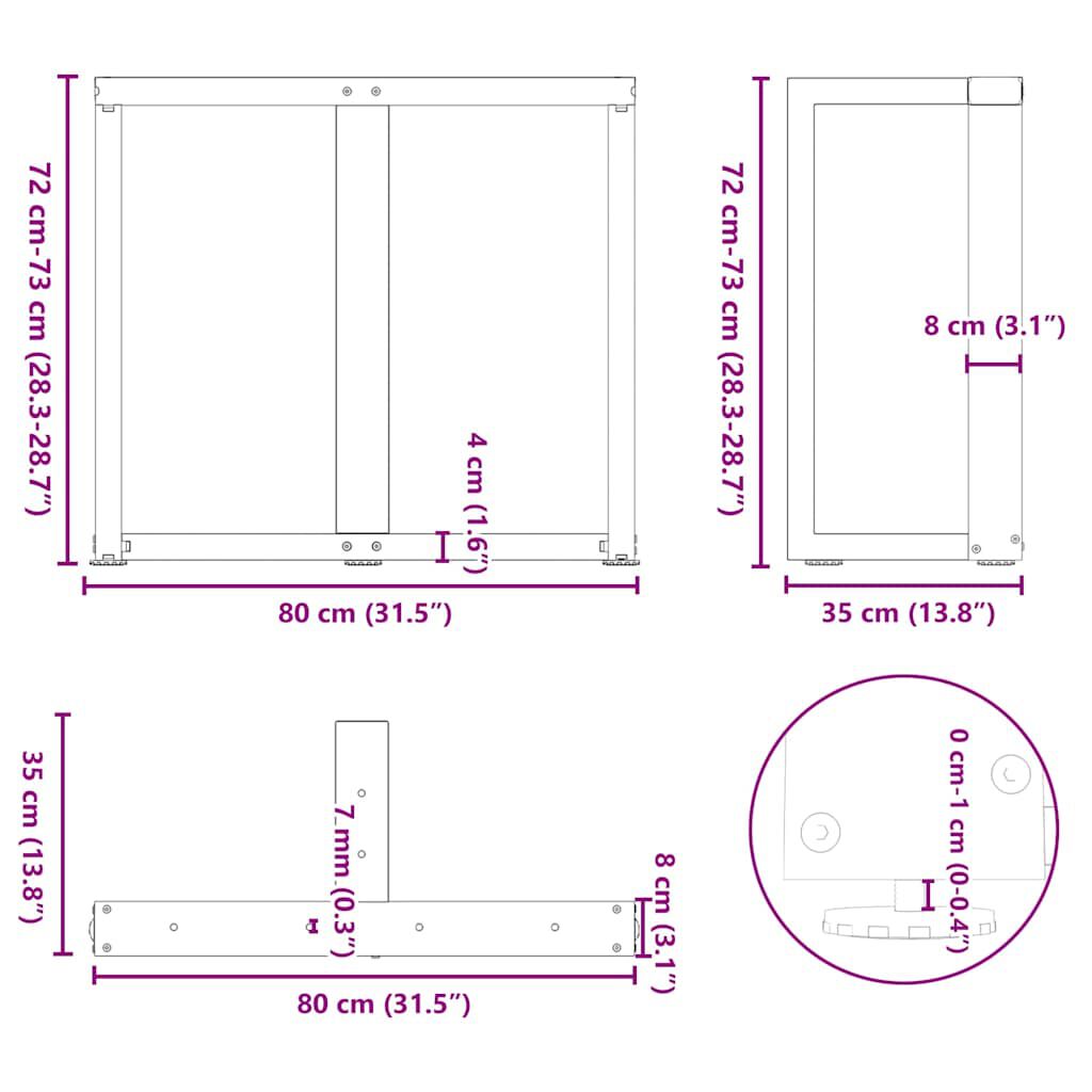 vidaXL Πόδια Τραπεζαρίας σε Σχήμα Τ, 2 τεμ. Μαύρο 80x35x(72-73) εκ. Ατσάλι