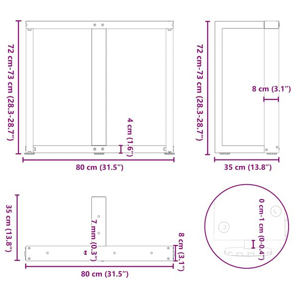 vidaXL Πόδια Τραπεζαρίας σε Σχήμα Τ, 2 τεμ. Μαύρο 80x35x(72-73) εκ. Ατσάλι
