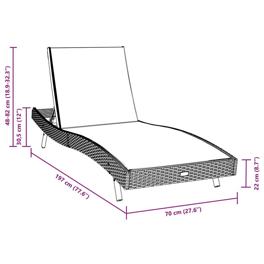 vidaXL Ξαπλώστρα 1-πρόσωπο Μαύρο και Λευκό 70 x 197 x 82 εκ.