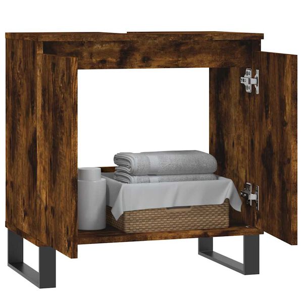vidaXL Ντουλάπι Μπάνιου Καπνιστή Δρυς 58 x 33 x 60 εκ. Επεξεργ. Ξύλο