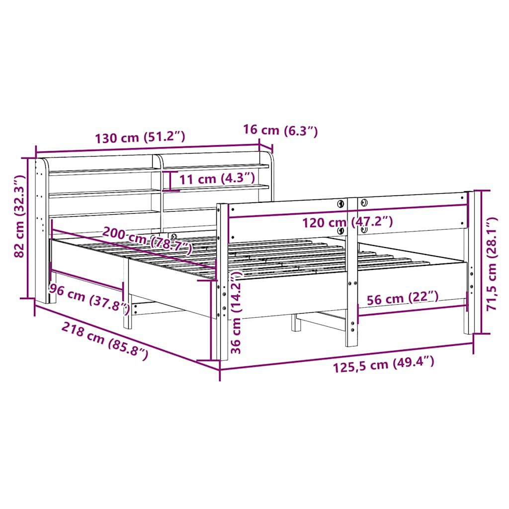 vidaXL Σκελετός Κρεβ. Χωρίς Στρώμα Λευκό 120x200 εκ Μασίφ Πεύκο