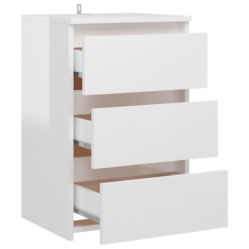 vidaXL Κομοδίνo Γυαλιστερό Λευκό 40 x 35 x 62,5 εκ. από Επεξ. Ξύλο