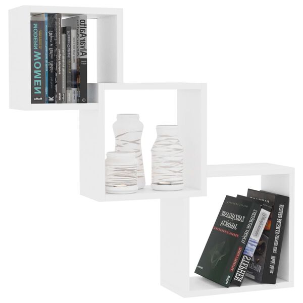 vidaXL Ράφια Κύβοι Τοίχου Λευκά 68x15x68 εκ. από Επεξεργασμένο Ξύλο