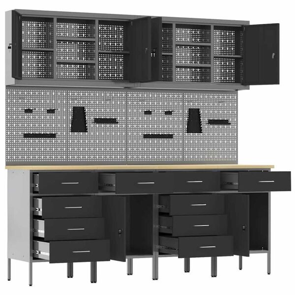 vidaXL Ντουλάπα Εργασίας με συρτάρι 10 pcs Μαύρο 200 x 55 x 200 εκ.