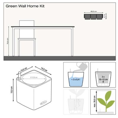 LECHUZA Γλάστρες Green Wall Home Kit 3 τεμ. Σκούρο Γκρι