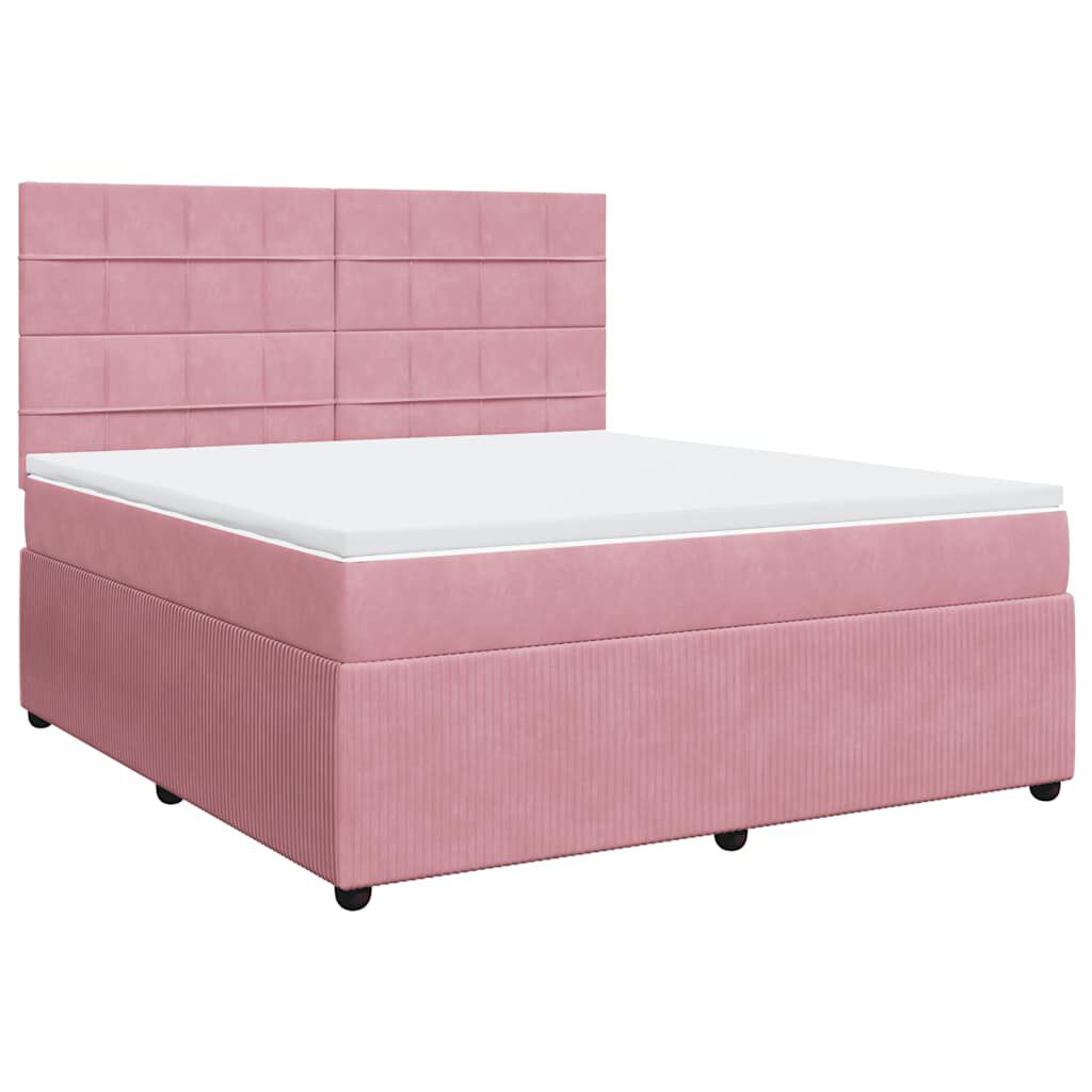 vidaXL Κρεβάτι Boxspring με Στρώμα Ροζ 180x200 εκ. Βελούδινο