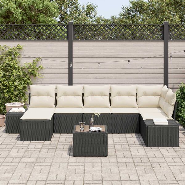 vidaXL Σετ Καναπέ Κήπου με μαξιλάρι 8 pcs Μαύρο Πολυ ράταν
