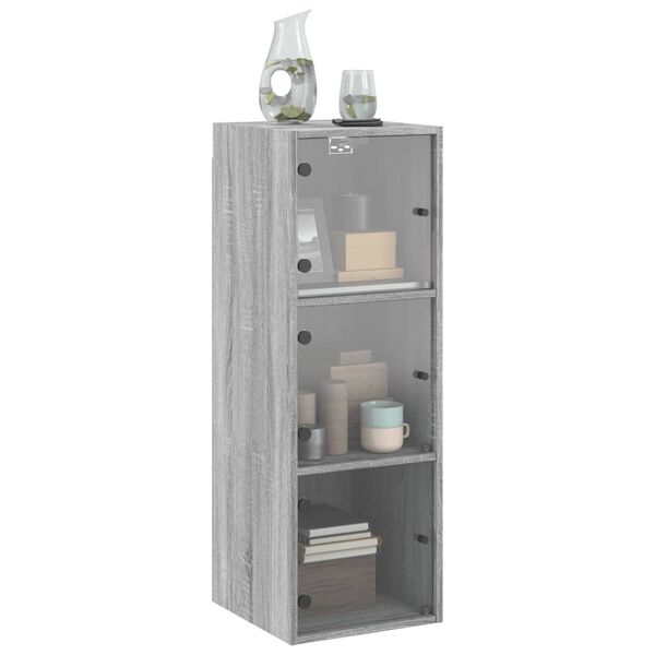 vidaXL Ντουλάπι Τοίχου Sonoma Γκρι 35x37x100 εκ. με Γυάλινες Πόρτες