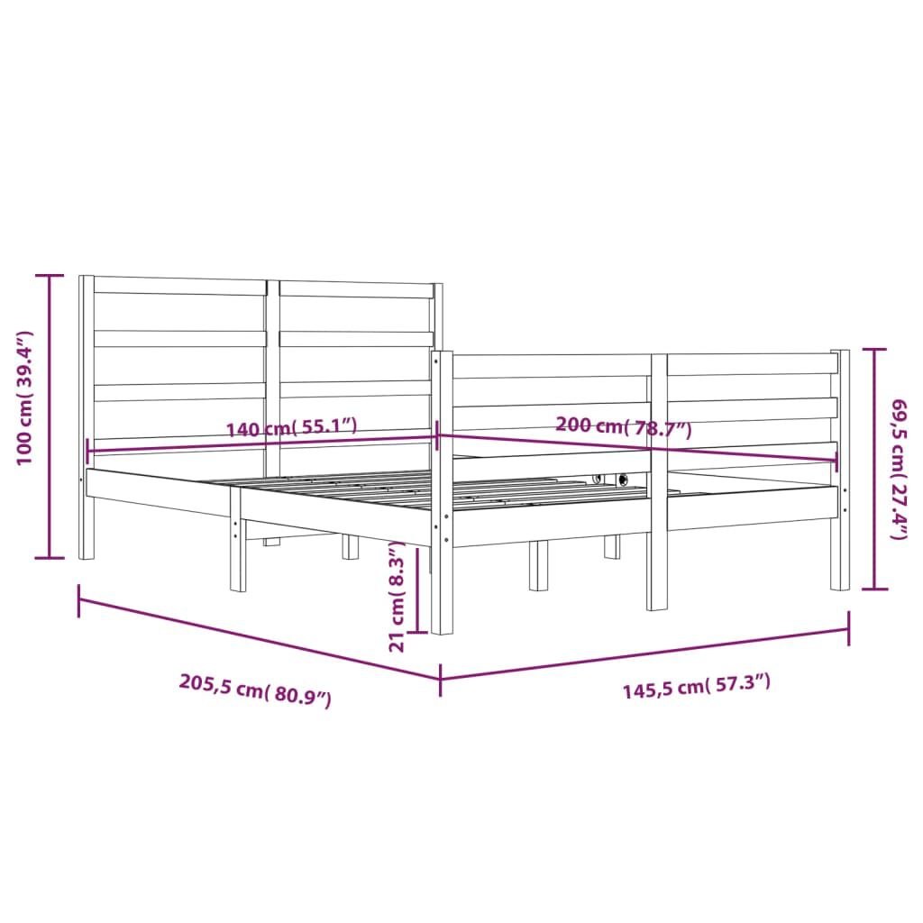 vidaXL Πλαίσιο Κρεβατιού Λευκό 140 x 200 εκ. από Μασίφ Ξύλο Πεύκου