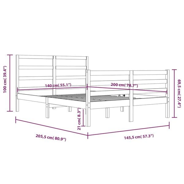 vidaXL Πλαίσιο Κρεβατιού Λευκό 140 x 200 εκ. από Μασίφ Ξύλο Πεύκου