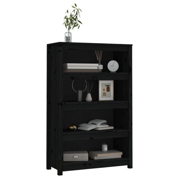vidaXL Βιβλιοθήκη Μαύρη 80x35x126 εκ. από Μασίφ Ξύλο Πεύκου