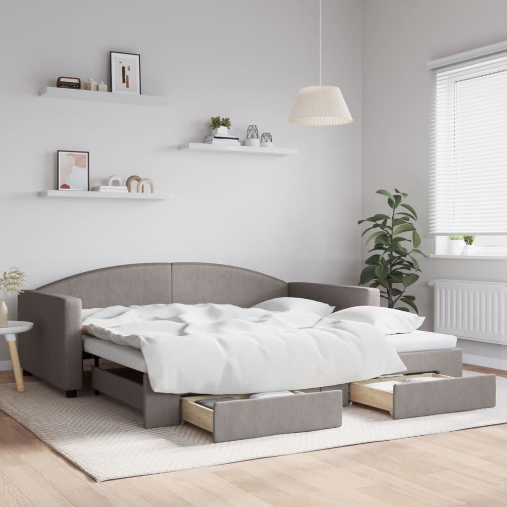 vidaXL Καναπές Κρεβάτι Συρόμενος Taupe 100x200εκ. Υφασμάτινος Συρτάρια