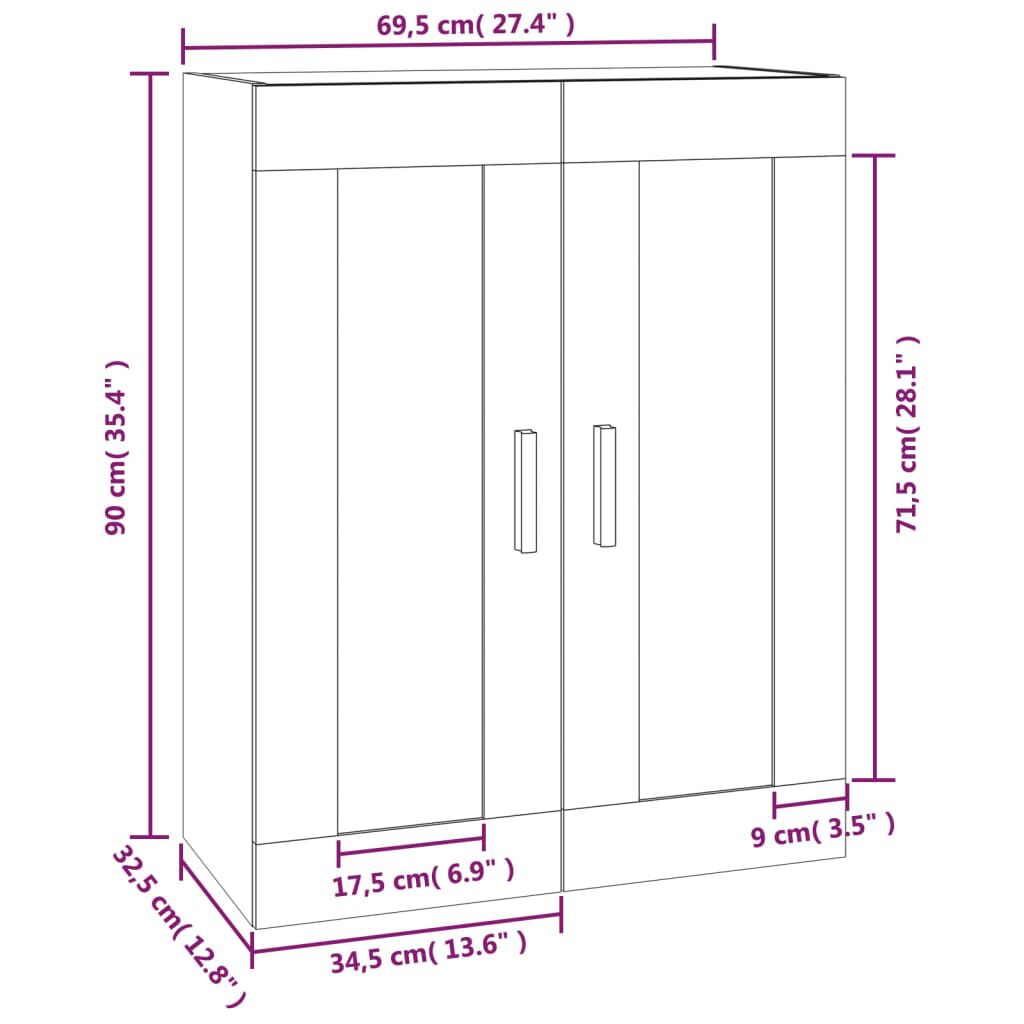 vidaXL Ντουλάπι Τοίχου Sonoma Δρυς 69,5x32,5x90 εκ. Επεξεργασμένο Ξύλο