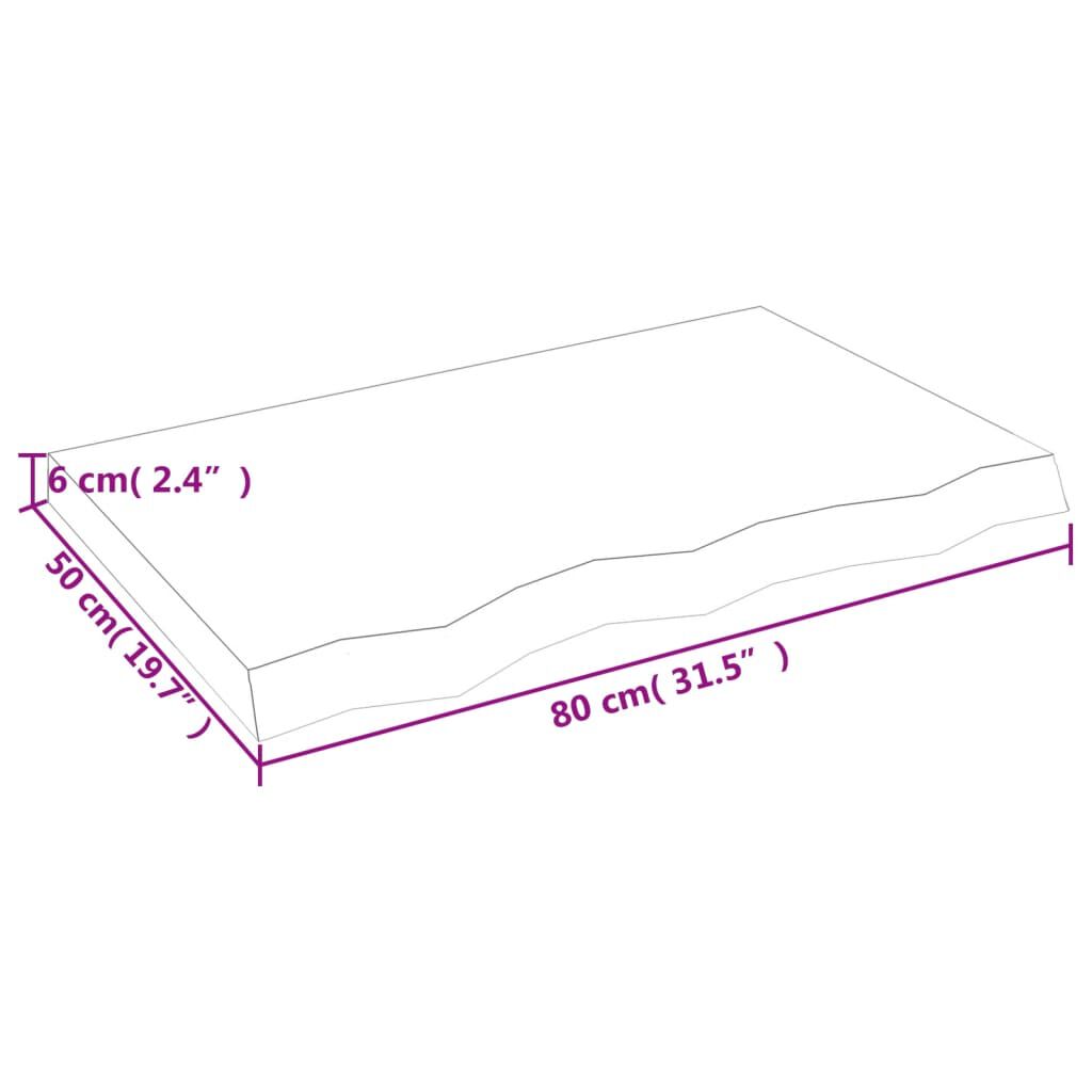 vidaXL Επιφ Τραπεζιού Αν Καφέ 80x50x(2-6)εκ. Επεξ. Μασίφ Ξύλο Δρυός