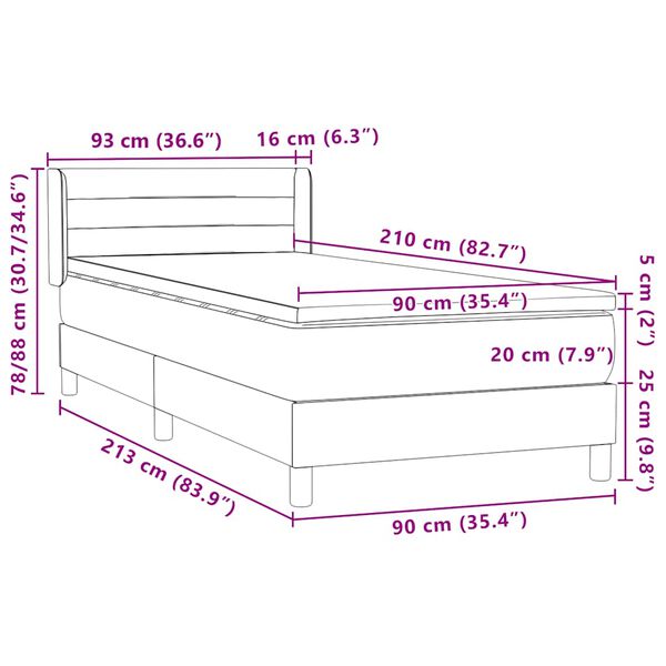 vidaXL Box Spring κρεβάτι με στρώμα ανοιχτό γκρι 90x210 cm Βελούδινο