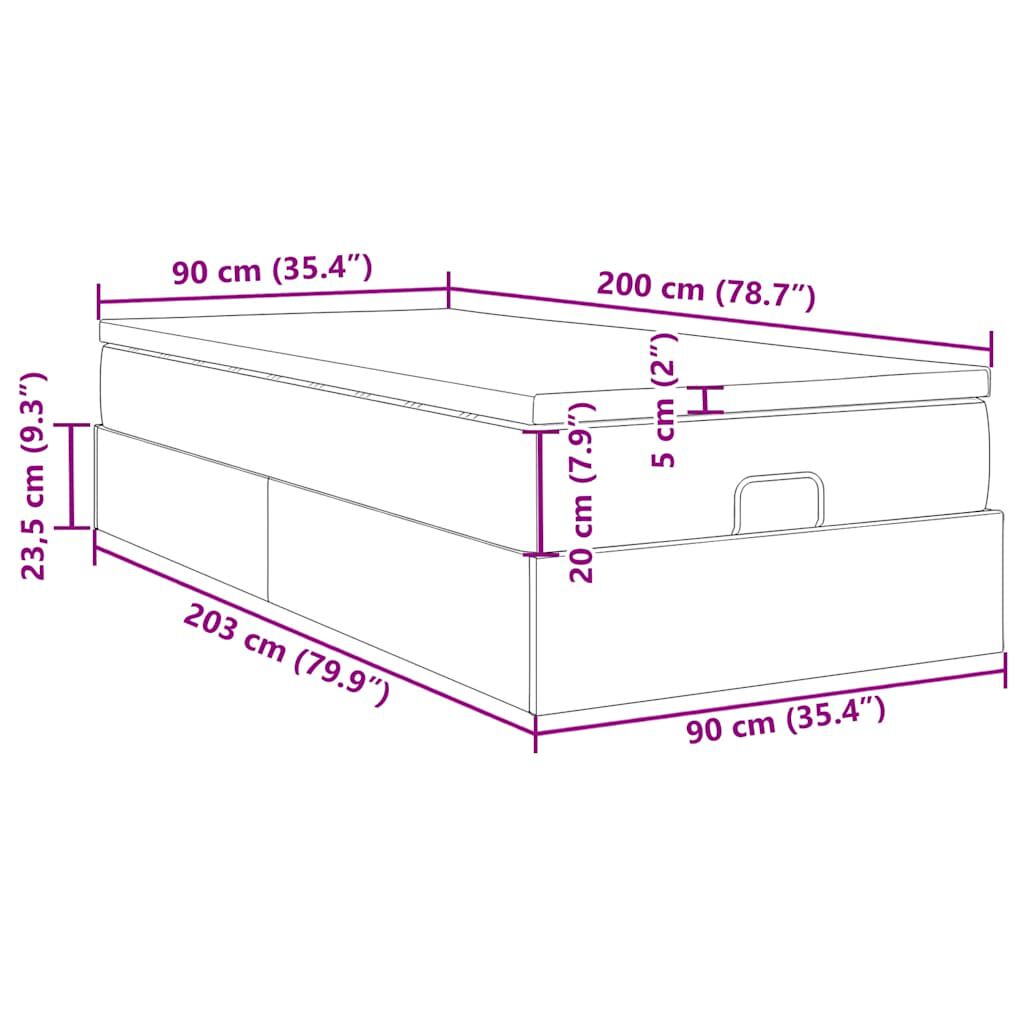 vidaXL Οθωμανικό κρεβάτι με στρώμα σκούρο γκρι 90x200cm Velvet