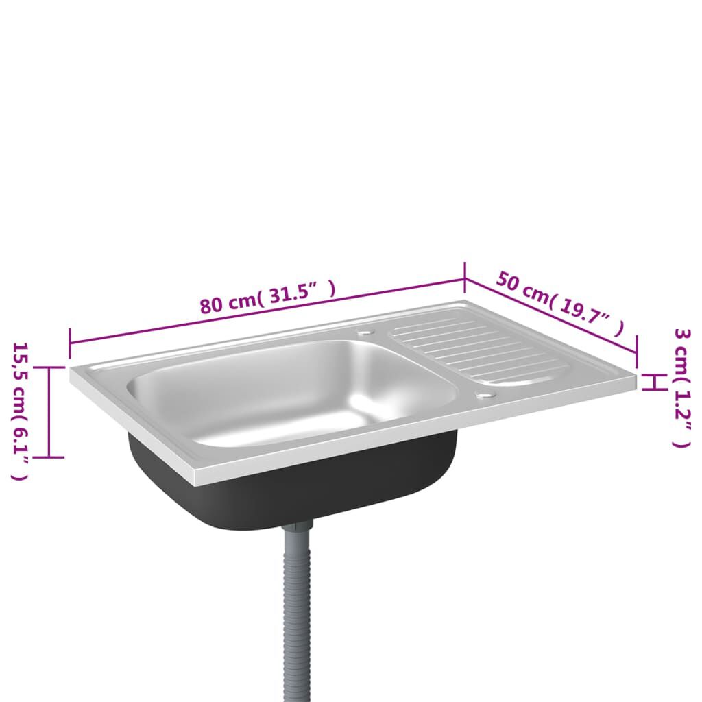 vidaXL Νεροχύτης + Ποδιά Σετ Ασημί 800x600x155 χιλ. Ανοξείδωτο Ατσάλι