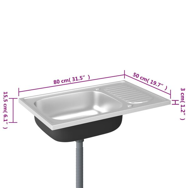vidaXL Νεροχύτης + Ποδιά Σετ Ασημί 800x600x155 χιλ. Ανοξείδωτο Ατσάλι