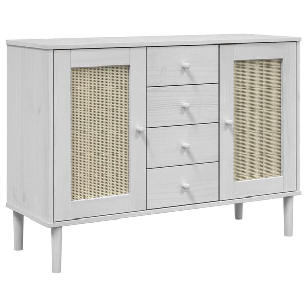 vidaXL Μπουφές SENJA Λευκό / Ρατάν 112 x 40 x 80 εκ. Μασίφ Ξύλο Πεύκου