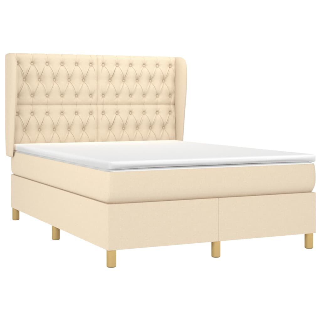 vidaXL Κρεβάτι Boxspring με Στρώμα Κρεμ 140x190 εκ. Υφασμάτινο