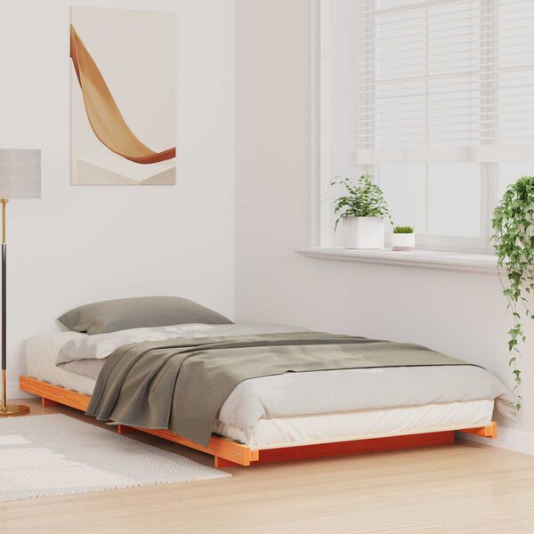 vidaXL Κρεβάτι δαπέδου Καφέ κεριού 100 x 210 cm Μασίφ ξύλο πεύκου