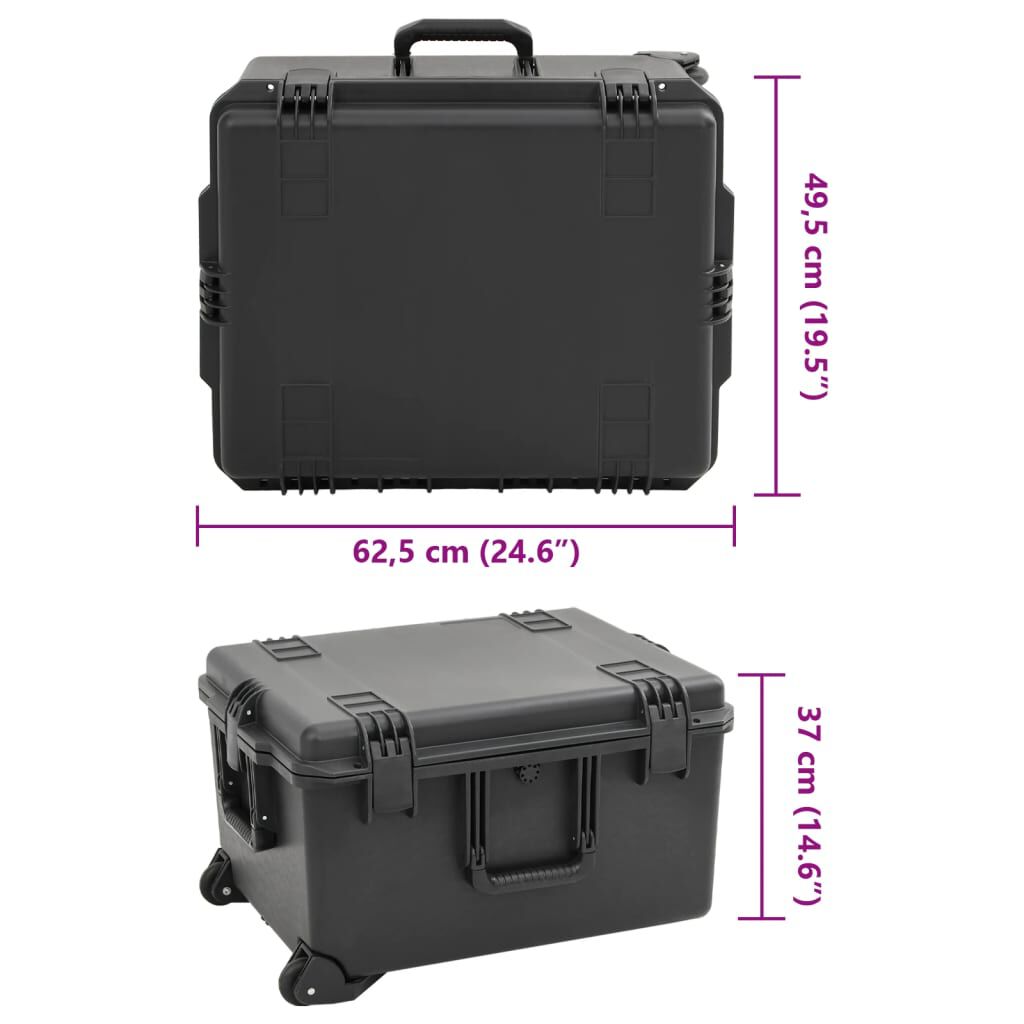 vidaXL Θήκη Πτήσης Φορητή Μαύρη 62,5x49,5x37 εκ. από Πολυπροπυλένιο