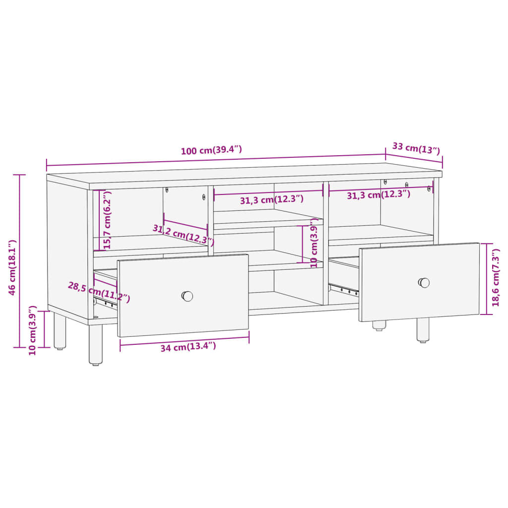 vidaXL Έπιπλο Τηλεόρασης 100 x 33 x 46 εκ. από Μασίφ Ξύλο Ακακίας
