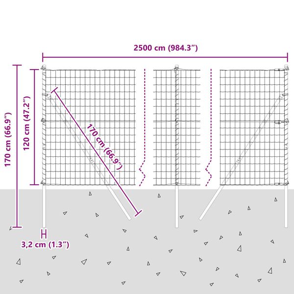 vidaXL Ευρωπαϊκή περίφραξη με 13 πόστα 1.2x25 μ Γαλβανισμένος χάλυβας γκρι