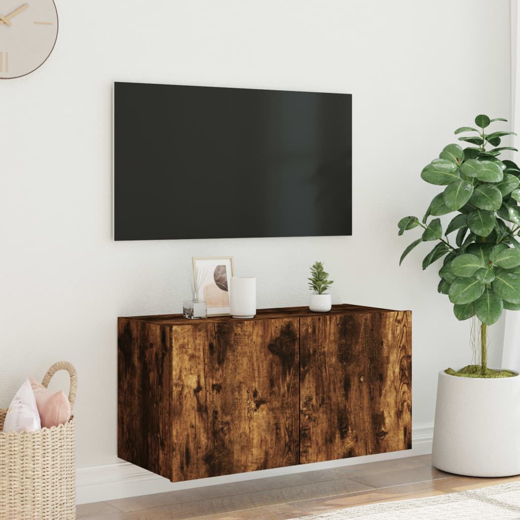 vidaXL Έπιπλο Τοίχου Τηλεόρασης με LED Καπνιστή Δρυς 80x35x41 εκ.