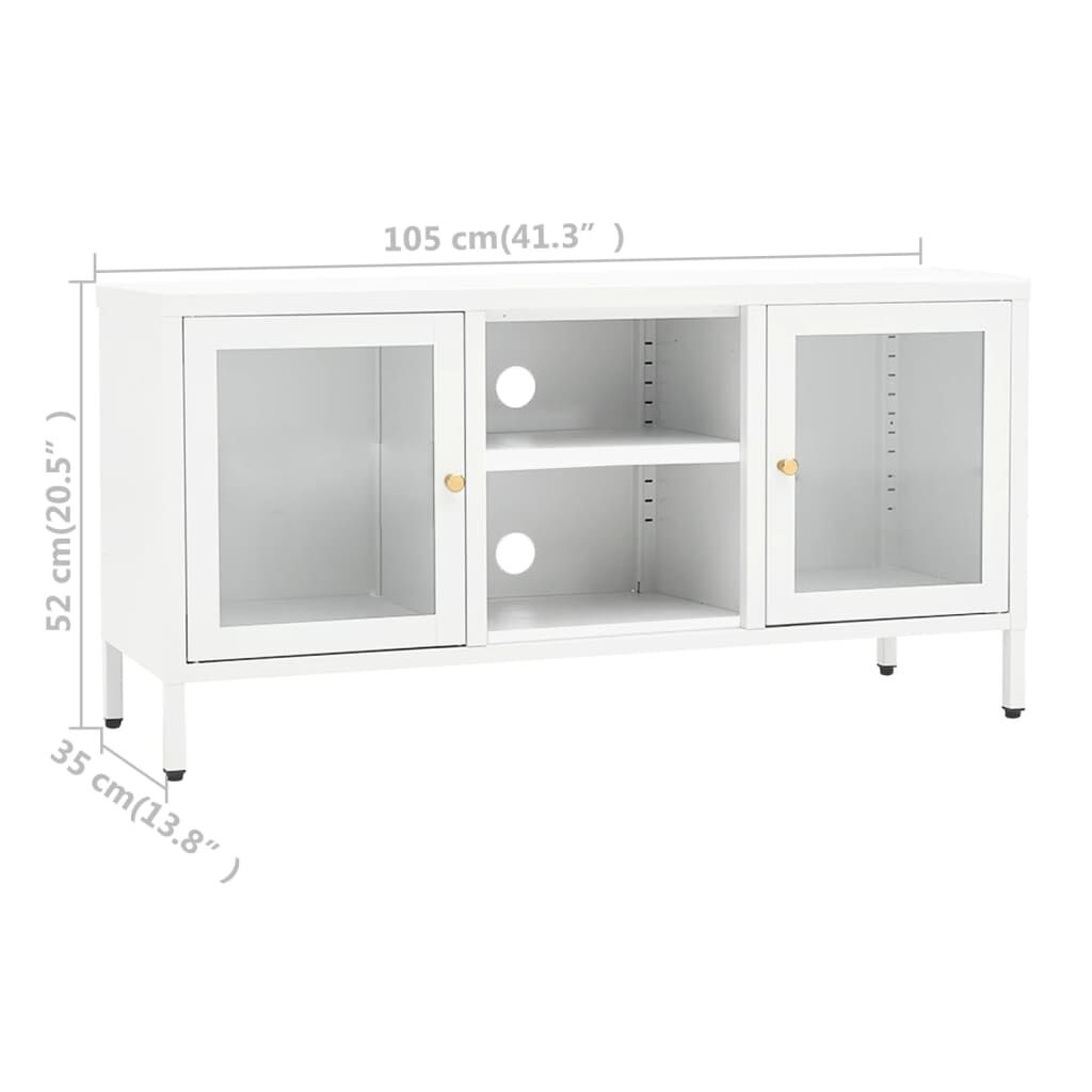 vidaXL Έπιπλο Τηλεόρασης Λευκό 105 x 35 x 52 εκ. από Ατσάλι και Γυαλί
