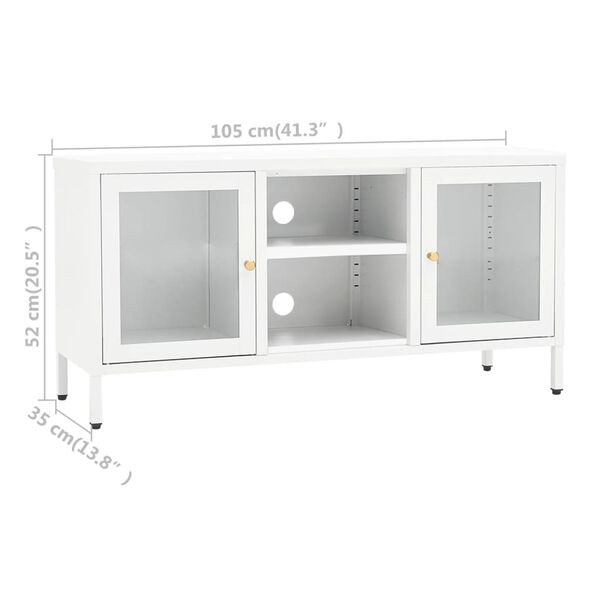 vidaXL Έπιπλο Τηλεόρασης Λευκό 105 x 35 x 52 εκ. από Ατσάλι και Γυαλί