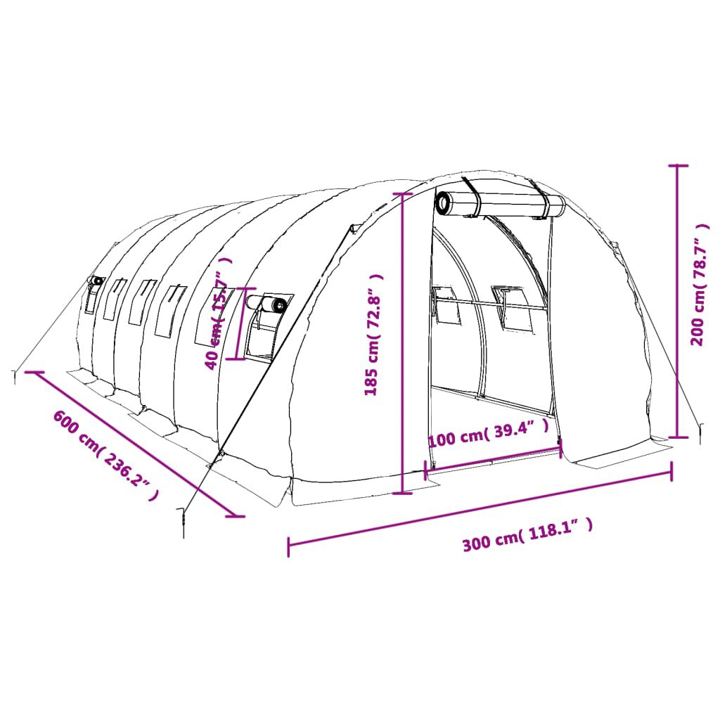 vidaXL Θερμοκήπιο Λευκό 18 μ² 6 x 3 x 2 μ. με Ατσάλινο Πλαίσιο