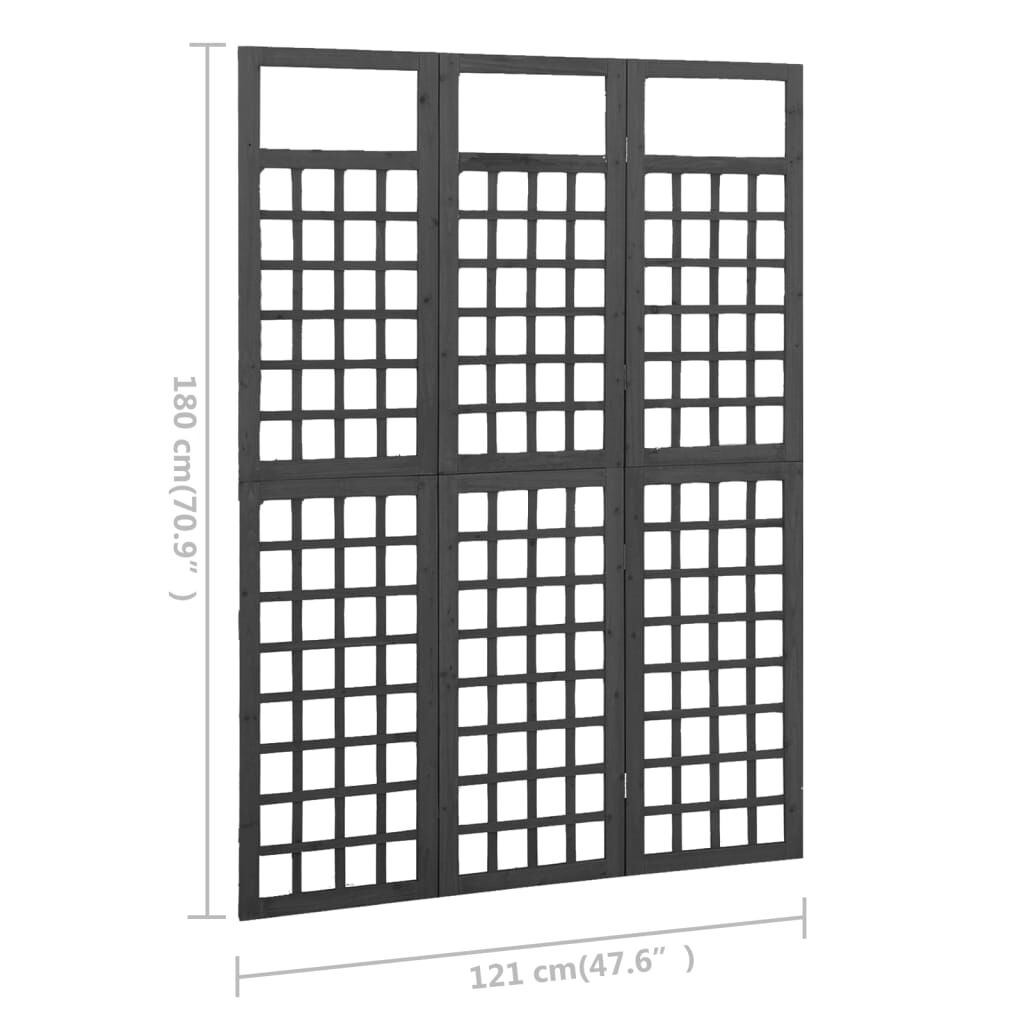 vidaXL Διαχωριστικό Δωμ./Καφασωτό 3 Πάνελ Μαύρο 121x180 εκ Ξύλο Ελάτης