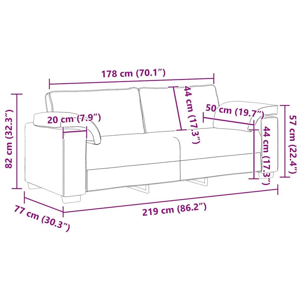 vidaXL Καναπές με μαξιλάρι Μαύρο 219 x 77 x 82 εκ ύφασμα
