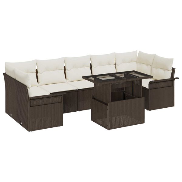 vidaXL Σετ Καναπέ Κήπου με μαξιλάρι 8 pcs Καφέ Πολυ ράταν