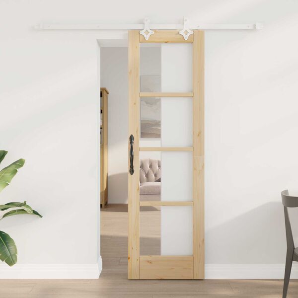 vidaXL Συρόμενη Πόρτα Καφέ 61 x 198.5 εκ. Ξύλο και μέταλλο