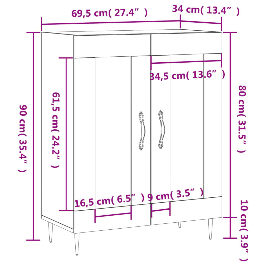 vidaXL Ντουλάπι Sonoma Δρυς 69,5 x 34 x 90 εκ. από Επεξεργασμένο Ξύλο